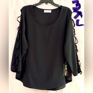 LADIES 3XL ALL BLACK BLOUSE WITH CUTE OPEN SLEEVES